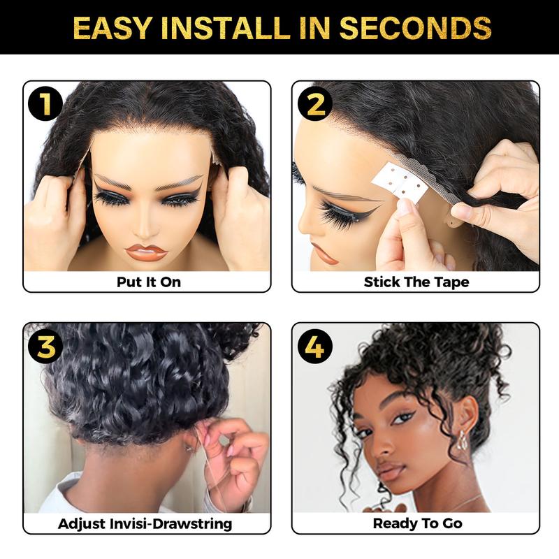 UP TO 70%OFF🔥Pre-Cut Lace Kinky Straight 360 Full Lace Frontal Glueless Wig With Invisi Drawstring Pre Plucked Human Hair Wig